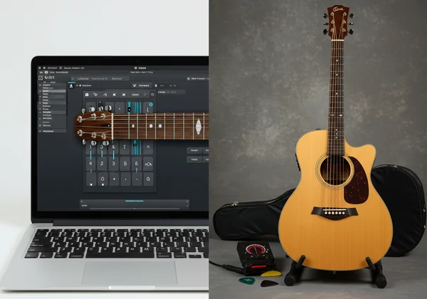 Virtual guitar screen vs real guitar, easy start