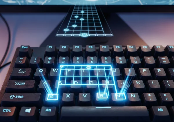 Keyboard keys highlighted for smooth chord changes